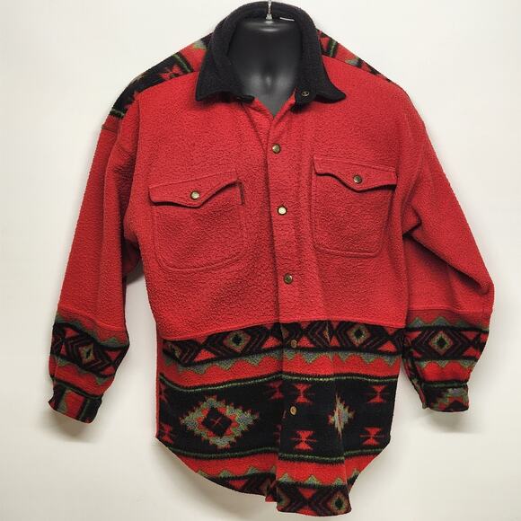 Bugle Boy Southwestern Fleece Shirt Jacket Mens Large Navajo Print Polyester 90s - Picture 2 of 16